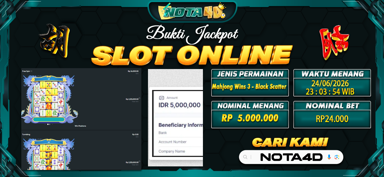 Bukti Kemenangan Besar Dibayar lunas Member NOTA4D RP 5.000.000, 24 Juni 2026