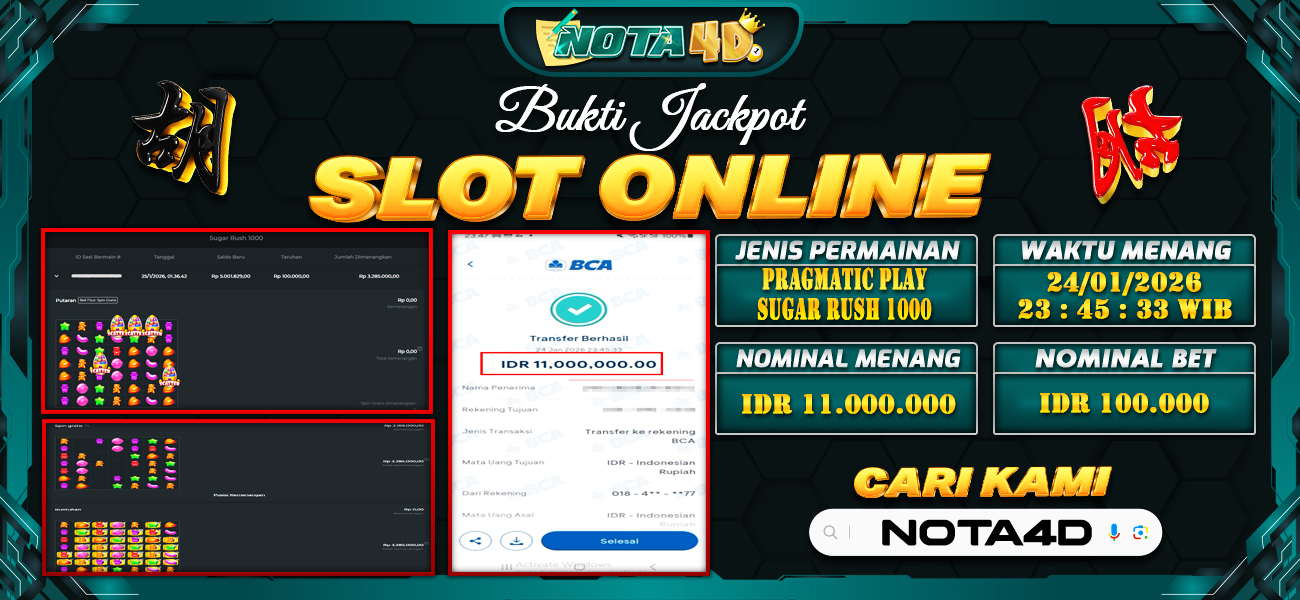 Bukti Kemenangan Besar Dibayar lunas Member NOTA4D RP 11.000.000, 25 Januari 2026