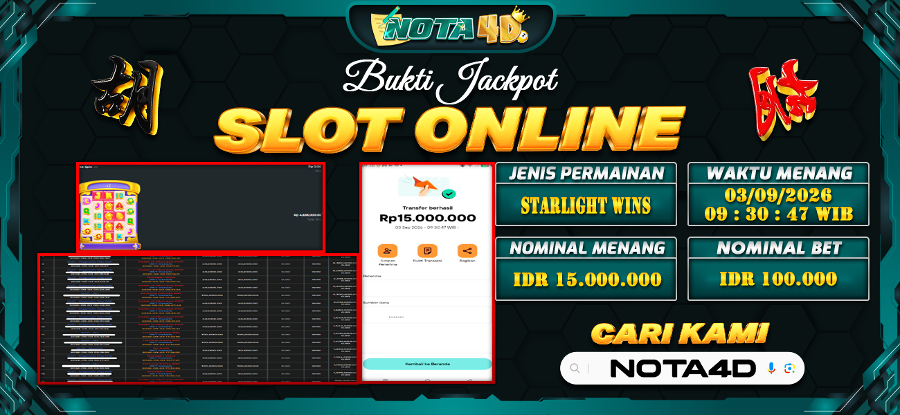 Bukti Kemenangan Besar Dibayar lunas Member NOTA4D RP 15.000.000, 3 September 2026