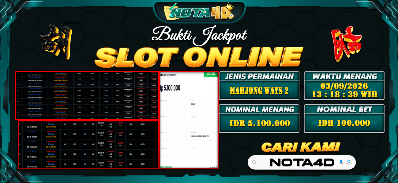 Bukti Kemenangan Besar Dibayar lunas Member NOTA4D RP 5.100.000, 3 September 2026